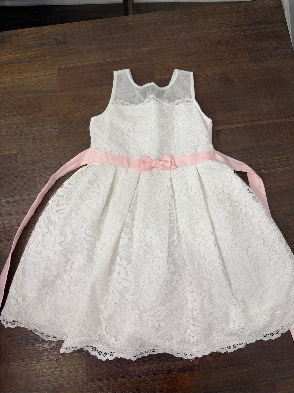Jona Michelle White Lace Formal Dress with Pink Sash